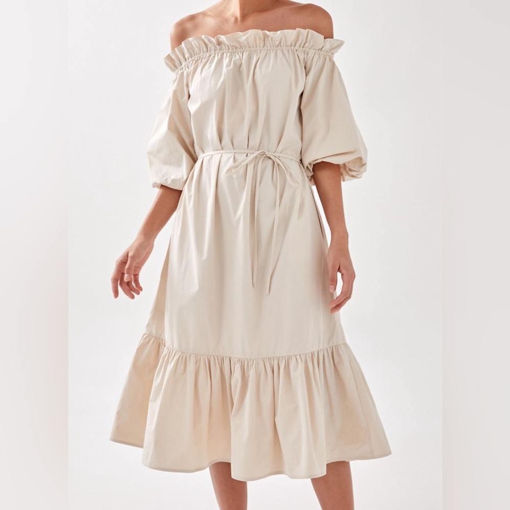 BNWT Love, Bonito Lucette Puff Sleeve Dress in Oat Sz Small